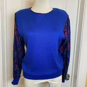 Vintage tumbleweeds 1980s women’s large royal blue sweater Floral Sleeve